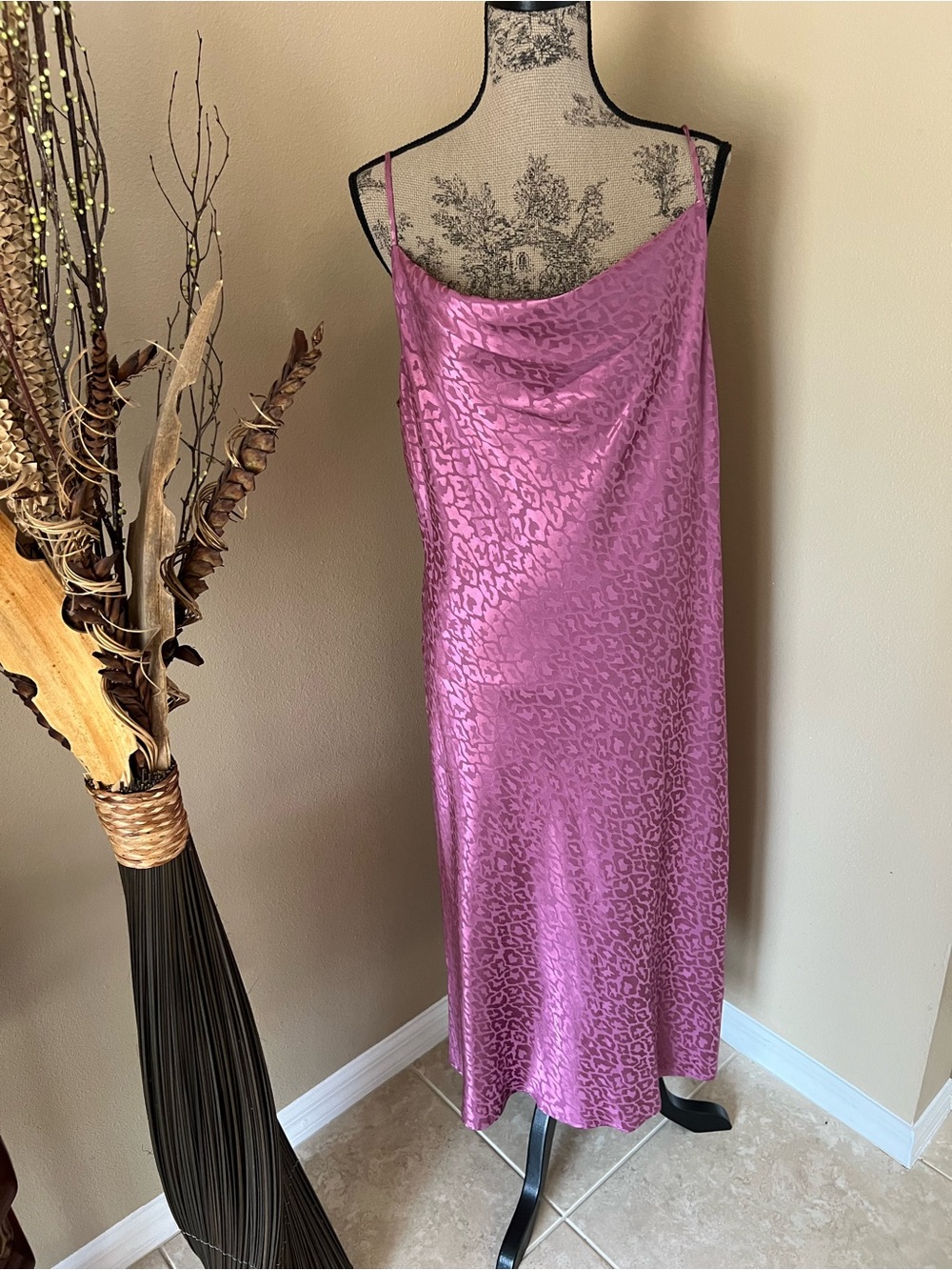Satin Animal Print Slip Dress